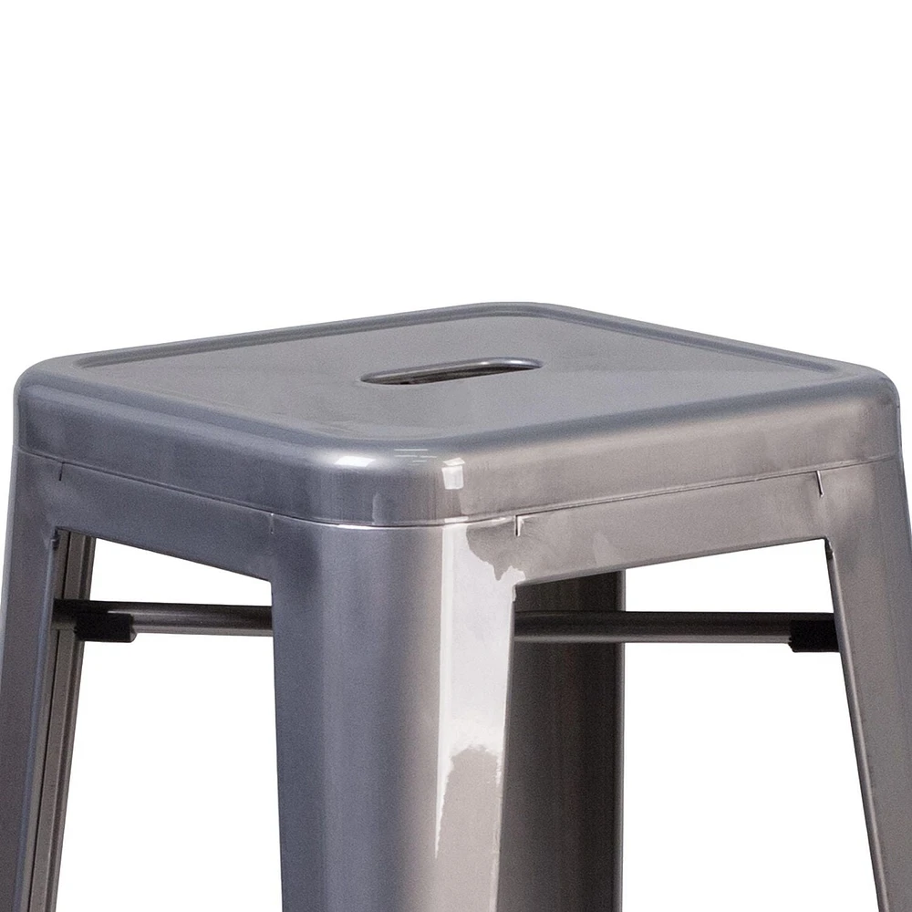 30'' High Backless Clear Coated Metal Indoor Barstool with Square Seat