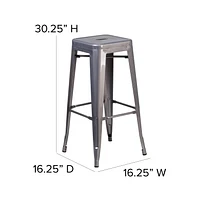 30'' High Backless Clear Coated Metal Indoor Barstool with Square Seat