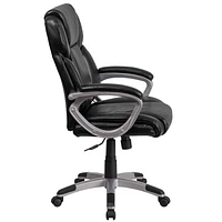 Mid-Back Black Leather Executive Swivel Chair with Padded Arms