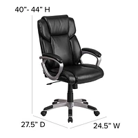 Mid-Back Black Leather Executive Swivel Chair with Padded Arms