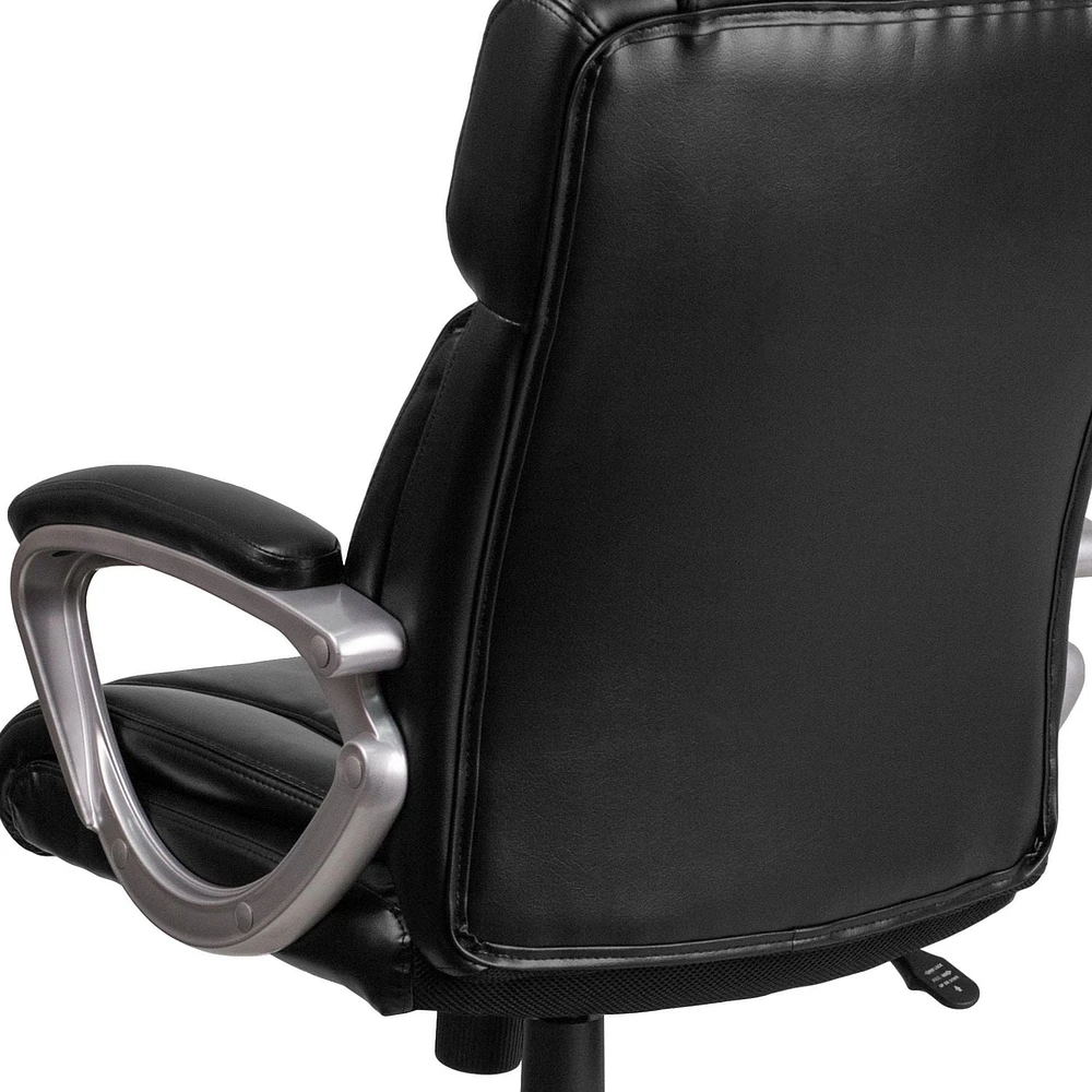 Mid-Back Black Leather Executive Swivel Chair with Padded Arms