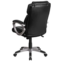 Mid-Back Black Leather Executive Swivel Chair with Padded Arms