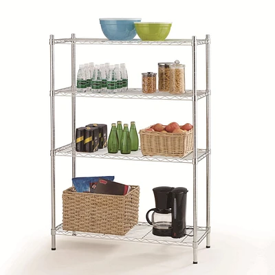 Hyper Tough 4 Tier Metal Storage Rack, 4-Shelf, 350lbs loading capacity, Storage Rack for Laundry, Bathroom, Kitchen etc. Chrome color, Product size: 36 in. W x 14 in. D x 54 in. H