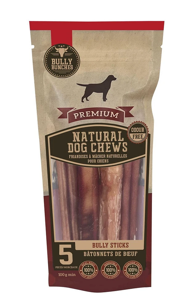 Bully Bunches 6 Inch Bully Sticks (100g min), Safe & Healthy Dog Chews