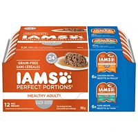 Nourriture humide sans céréales pour chats IAMS PERFECT PORTIONS Healthy Adult format variété - Coupes en sauce recette au poulet et recette au thon 12 x 75 g