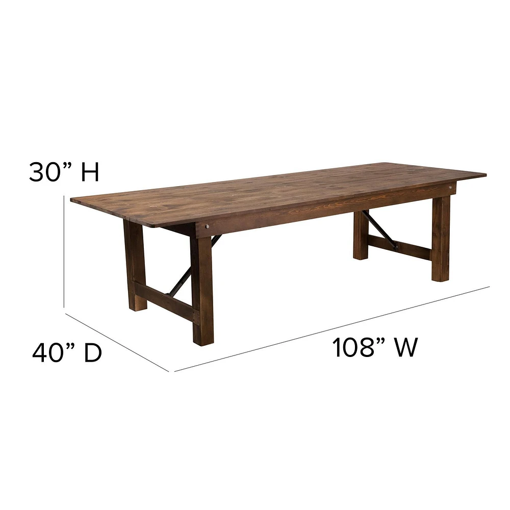 HERCULES Series 9' x 40" Rectangular Antique Rustic Solid Pine Folding Farm Table