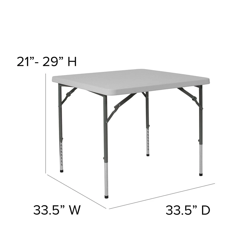 34'' Square Height Adjustable Granite White Plastic Folding Table