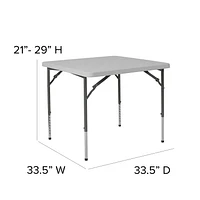 34'' Square Height Adjustable Granite White Plastic Folding Table