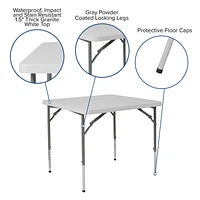 34'' Square Height Adjustable Granite White Plastic Folding Table