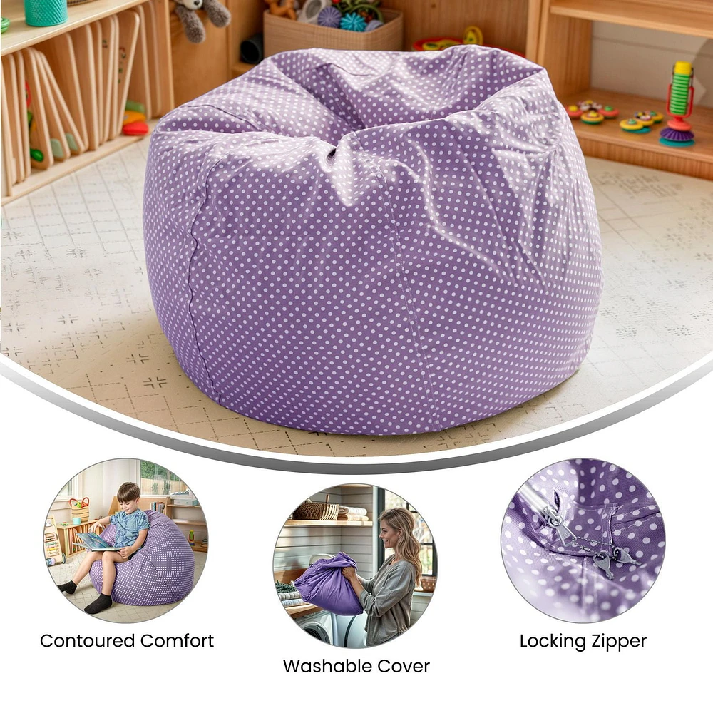 Small Lavender Dot Kids Bean Bag Chair