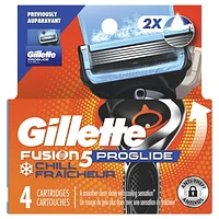 Gillette Fusion5 ProGlide Chill Razor Refills, 4 Razor Cartridges for Flexball Handle, 5-Blade Razor Blades, 2x Cooling Lubrication