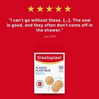 ELASTOPLAST Plastic Water-Resistant Bandages | beige | All-purpose | Discreet size | Protect small wounds | Strong Adhesion | Water-resistant | Repel Water and Dirt | Bacteria Shield | Latex Free, 50 spots