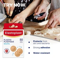 ELASTOPLAST Plastic Water-Resistant Bandages | beige | All-purpose | Discreet size | Protect small wounds | Strong Adhesion | Water-resistant | Repel Water and Dirt | Bacteria Shield | Latex Free, 50 spots