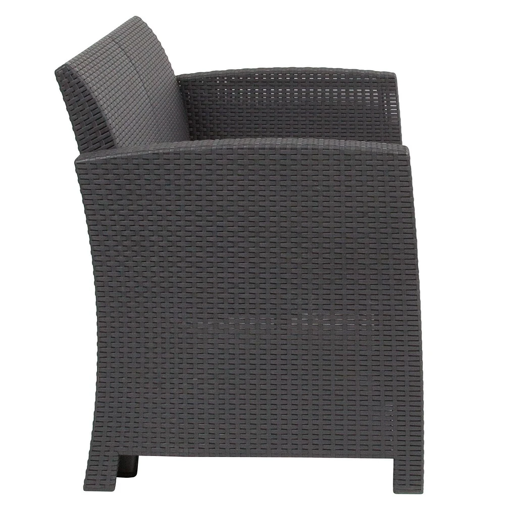 Causeuse en fausse rotin gris clair avec coussin gris clair tout temps