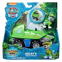 PAW Patrol Jungle Pups, Rocky's Turtle Vehicle, Camion avec figurine à collectionner, jouets pour les garçons et les filles à partir de 3 ans