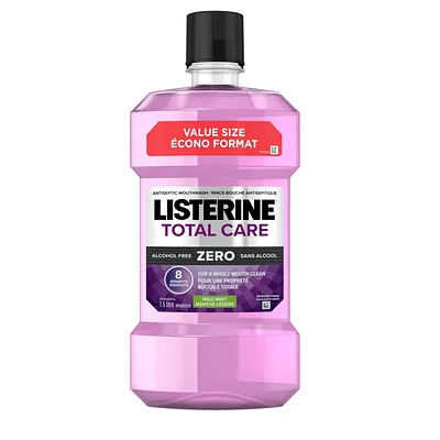 Listerine Alcohol Free Mouthwash, Total Care Zero, Fluoride Mouthwash for Bad Breath, Anti-Cavity, Helps Keep Teeth White, 1.5 L