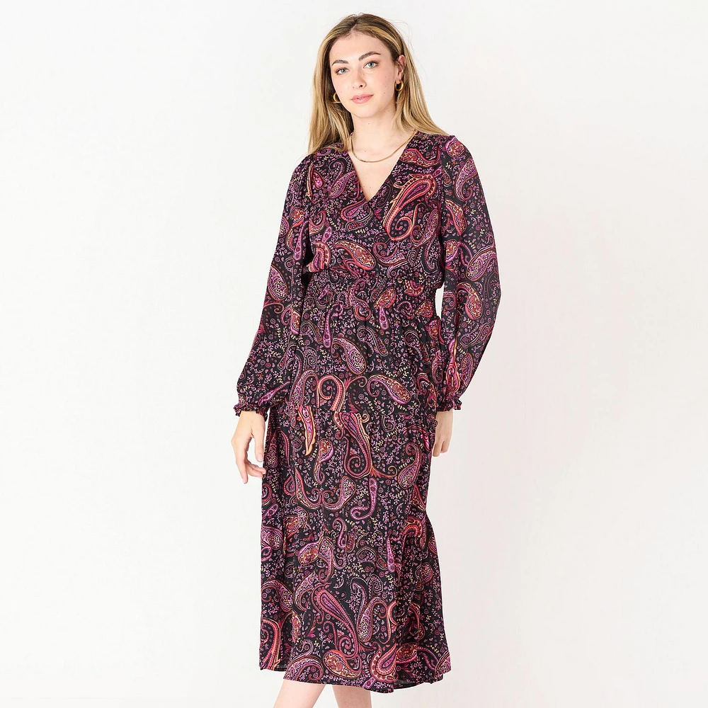 DV L/S wrap V-neck maxi dress, L/S wrap V-neck maxi dress