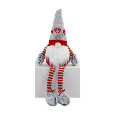 Holiday Time 25 inches knit hat gnome sitting decor, red/grey colors