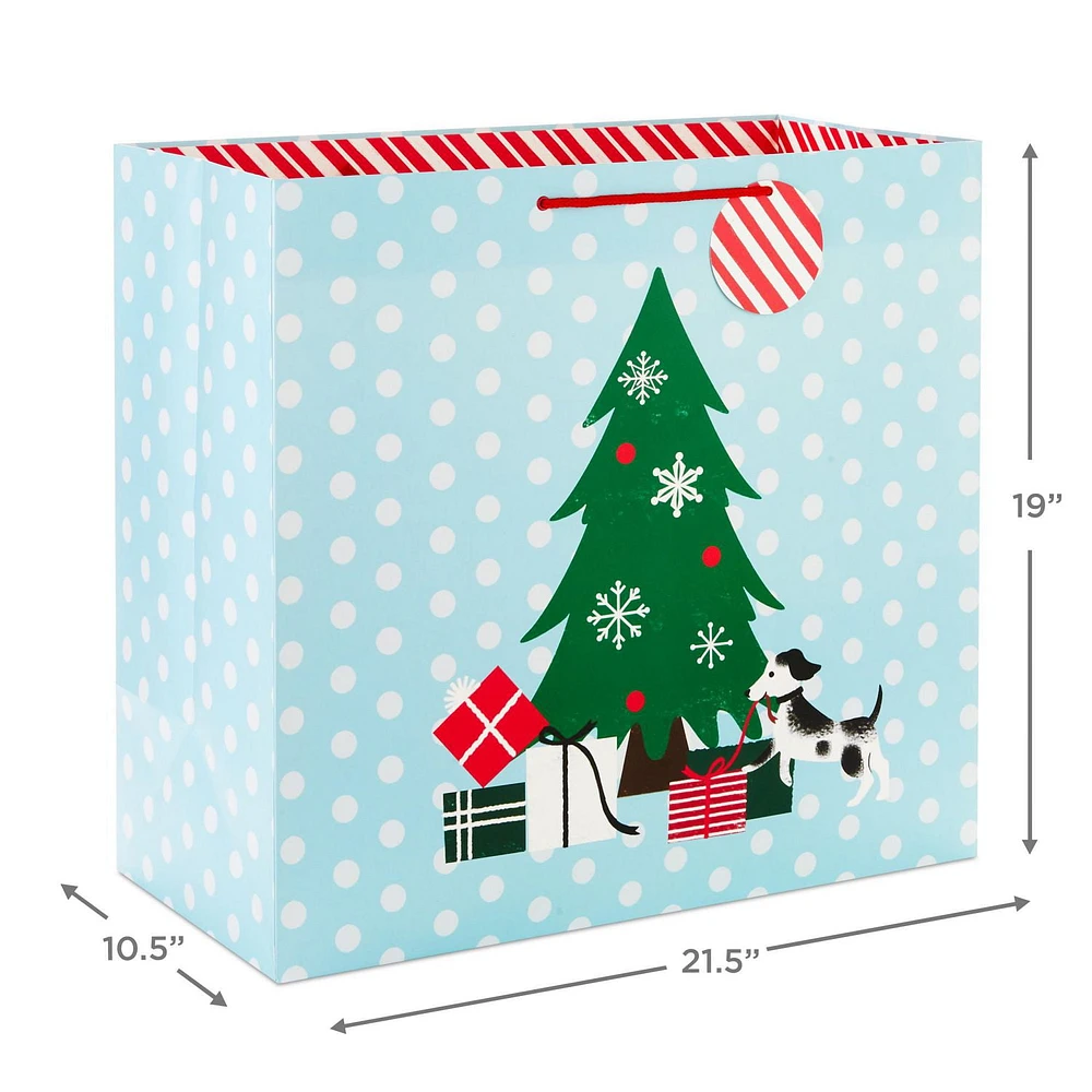 Hallmark Christmas Tree and Dog 19" Heavy-Duty Christmas Gift Bag