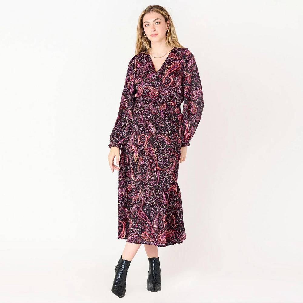 DV L/S wrap V-neck maxi dress, L/S wrap V-neck maxi dress