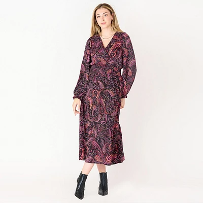 DV L/S wrap V-neck maxi dress, L/S wrap V-neck maxi dress