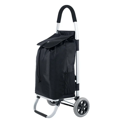 MAINSTAYS Deluxe Shopping Cart with Aluminum Frame, Trolleys, Folding Utility Shopping Cart, Foldable Grocery Shopping Cart with Polyester Bag, Grocery Cart, Assembled Size:18in. Wx15.35in. Dx39 in. H; Color: Black bag with Aluminum Frame; Weight capacity: 45LBS/ 20.5KGS.