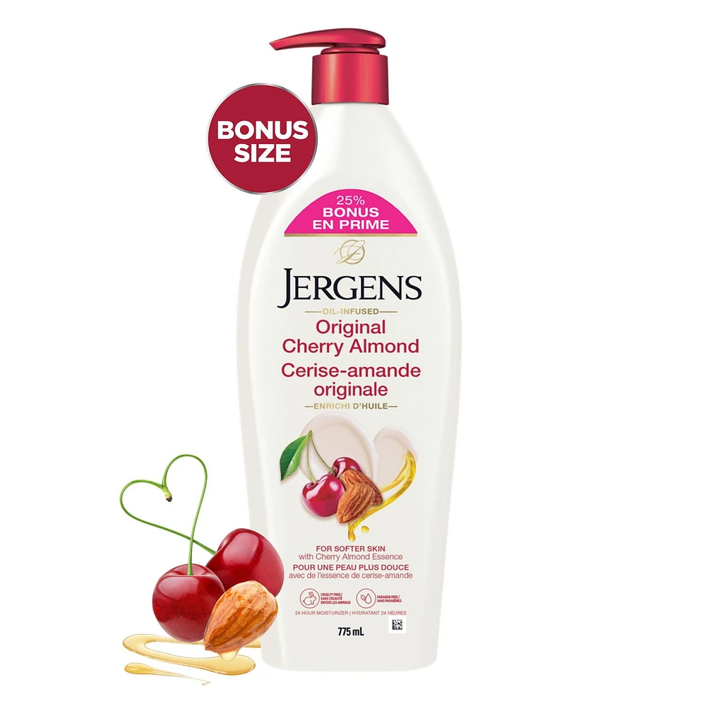 BONUS size Jergens Original Cherry Almond Moisturizer & Body Lotion for Dry Skin, 775ml