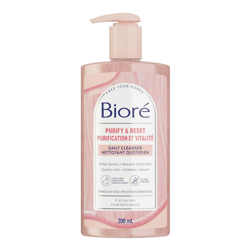 Bioré Rose Quartz + Charcoal Daily Purifying Cleanser, Face Wash for Oily Skin, 200mL, Dermatologist Tested | 200 mL