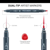 Royal & Langnickel - 12pc Dual Tip Artist Markers - Pointed Round Tip and Fineliner, 12pc Dual Tip Marker