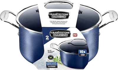 Granitestone Blue 5 Quart Stock Pot with Ultra Nonstick & Durable Mineral Derived & Diamond Reinforced Surface, Stay Cool Handles & Tempered Glass Lid