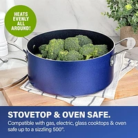 Granitestone Blue 5 Quart Stock Pot with Ultra Nonstick & Durable Mineral Derived & Diamond Reinforced Surface, Stay Cool Handles & Tempered Glass Lid