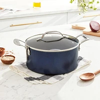 Granitestone Blue 5 Quart Stock Pot with Ultra Nonstick & Durable Mineral Derived & Diamond Reinforced Surface, Stay Cool Handles & Tempered Glass Lid