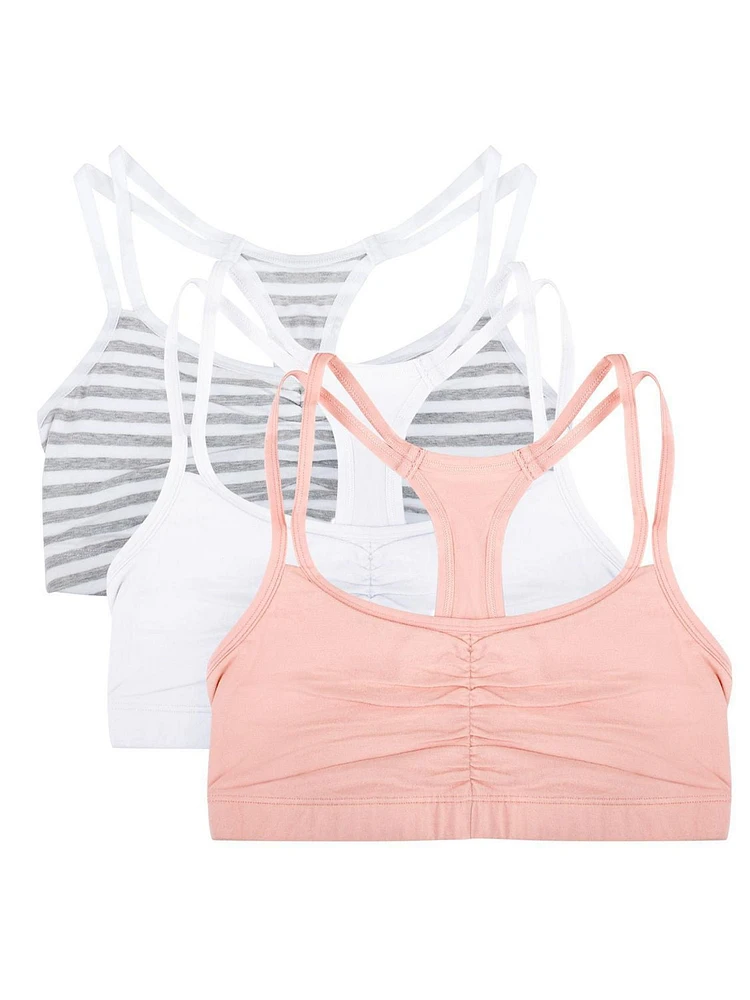 Fruit of the Loom Soutien-gorge de sport en coton à bretelles spaghetti pour femme, lot 3 Tailles 34, 36, 38, 40