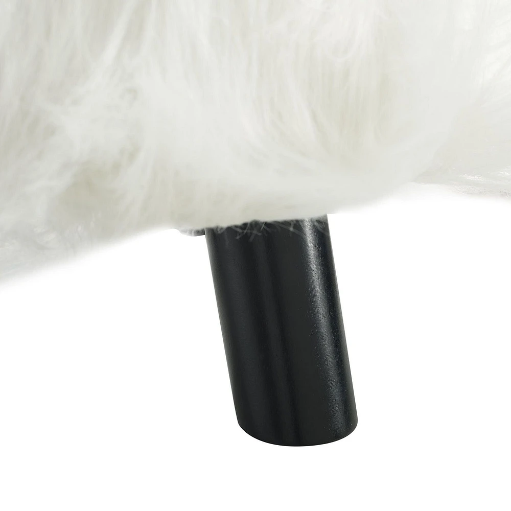 Jannel White Faux Fur Stool