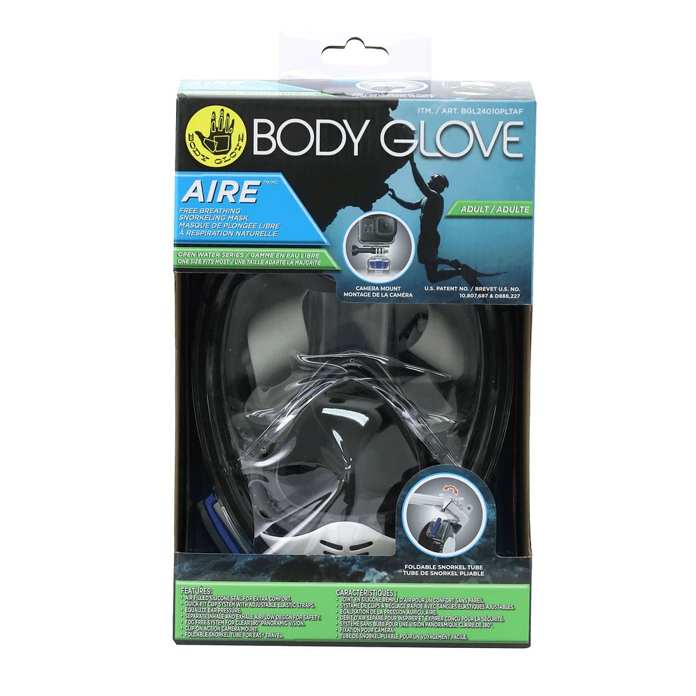 BODY GLOVE ADULT AIRE FREE BREATH MASK, OPEN WATER SERIES