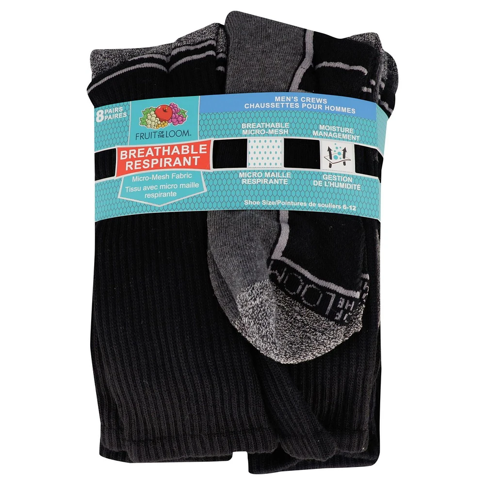 Fruit of the Loom - Mens Crew - Breathable 8 pack, Mens Crew Socks 8 pack