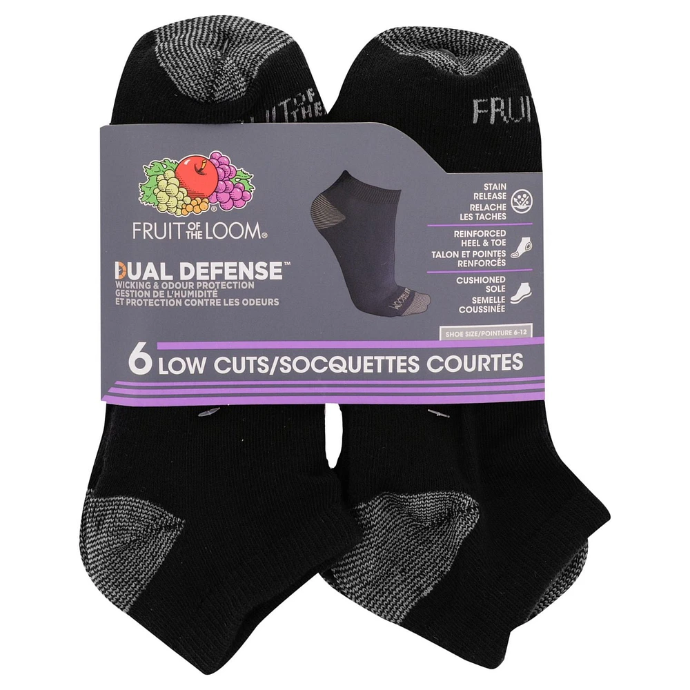 Fruit of the Loom Men's Dual Defense Low Cut Socks 6 Pairs, Men's Low Cut Socks 6 Pairs