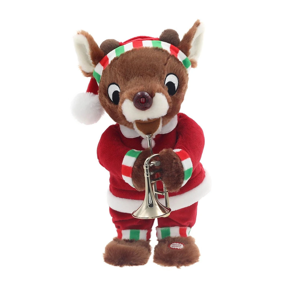  13” Rudolph The Red Nosed Reindeer Animated Rudolph With Trumpet Plush Toy, 13” Animated Rudolph With Trumpet