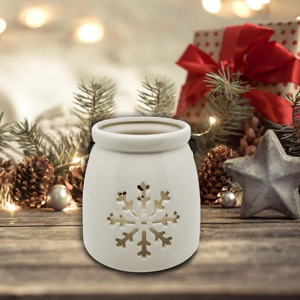 Holiday Time ceramic snowflake Lantern, 5.1 inch x 5.1 inch x 5.1 inch, Festive