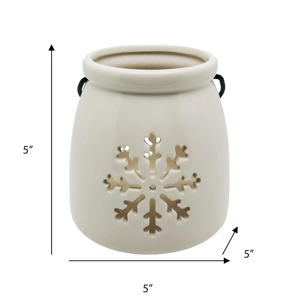 Holiday Time ceramic snowflake Lantern, 5.1 inch x 5.1 inch x 5.1 inch, Festive