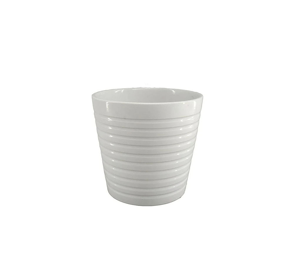 5IN RIBBED POT-WHT, Flower pot