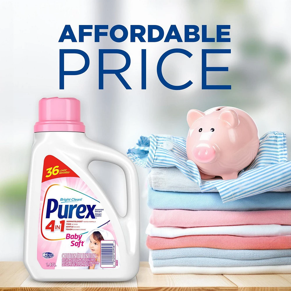 Purex 4 in 1 Baby Soft Liquid Laundry Concentrated Detergent, 1.47L, 36 Loads