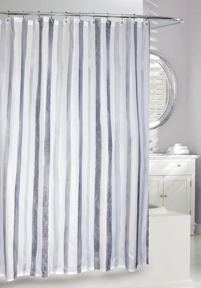 MODA AT HOME WATERCOLOUR STRIPE FABRIC SHOWER CURTAIN - GREY