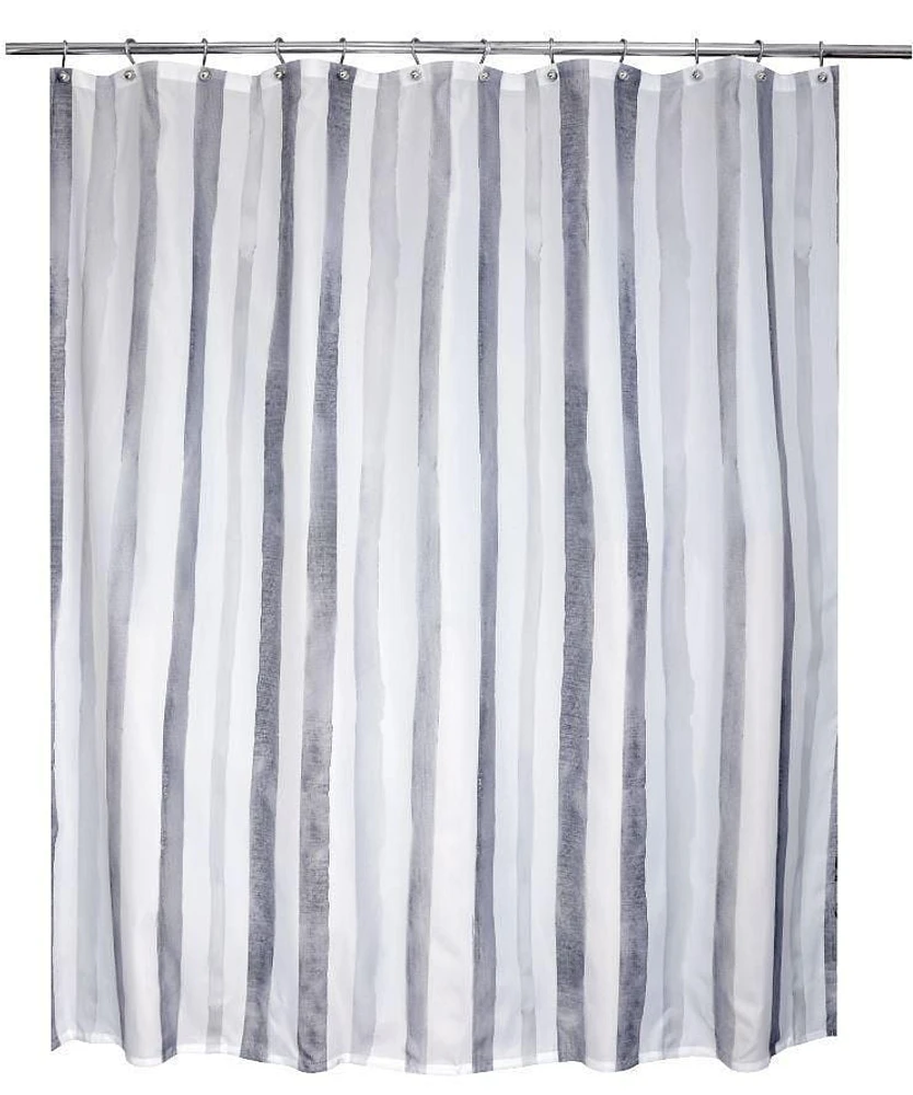 MODA AT HOME WATERCOLOUR STRIPE FABRIC SHOWER CURTAIN - GREY