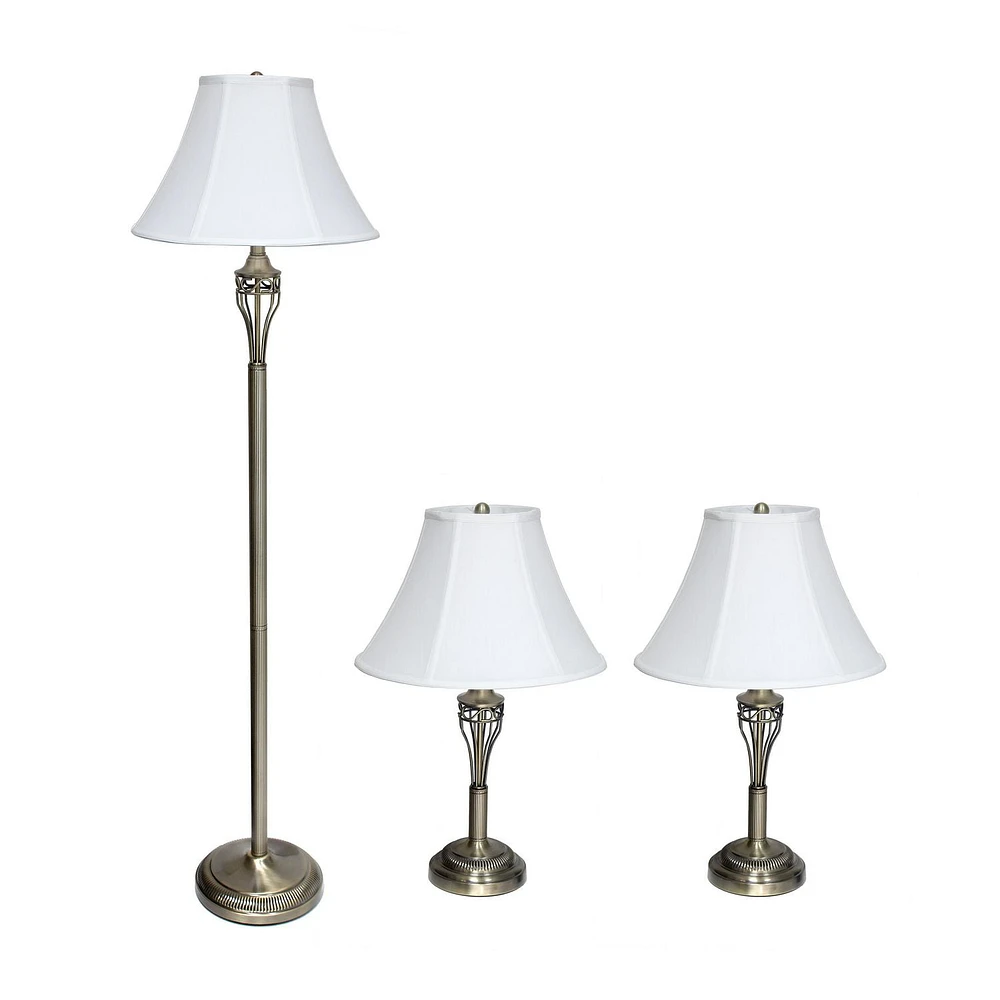 Elegant Designs Antique Brass Three Pack Lamp Set (2 Table Lamps, 1 Floor Lamp)