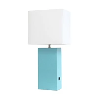 Elegant Designs Modern Leather Table Lamp with USB and White Fabric Shade