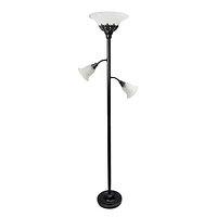 Elegant Designs 3 Light Floor Lamp with White Scalloped Glass Shades