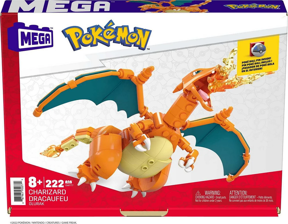 MEGA Pokémon Charizard Construction Set (222 pieces), Building Toys for Kids, Includes 210 Pieces, Ages 8+