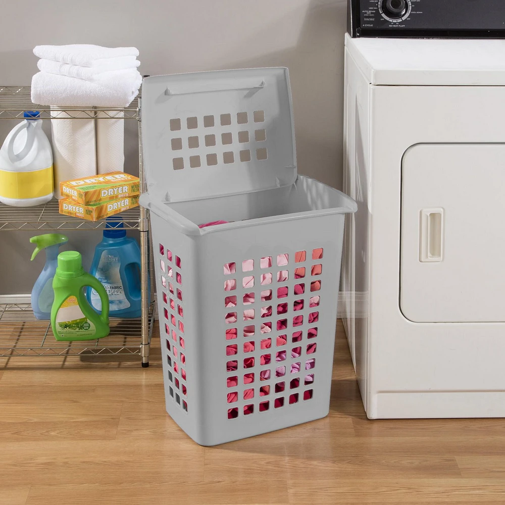 Sterilite 61L Rectangular LiftTop Laundry Hamper- Grey, 61 L