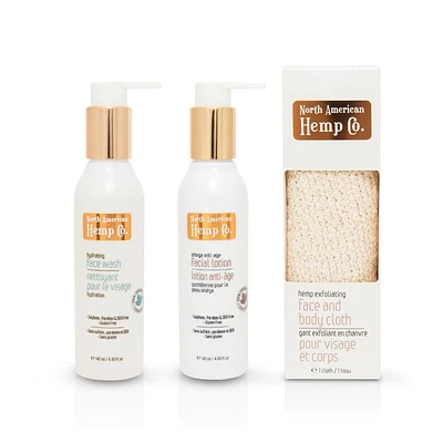 North American Hemp Co. All Natural 3pc Face Care Bundle- Face Wash, Lotion & Exfoliating Cloth